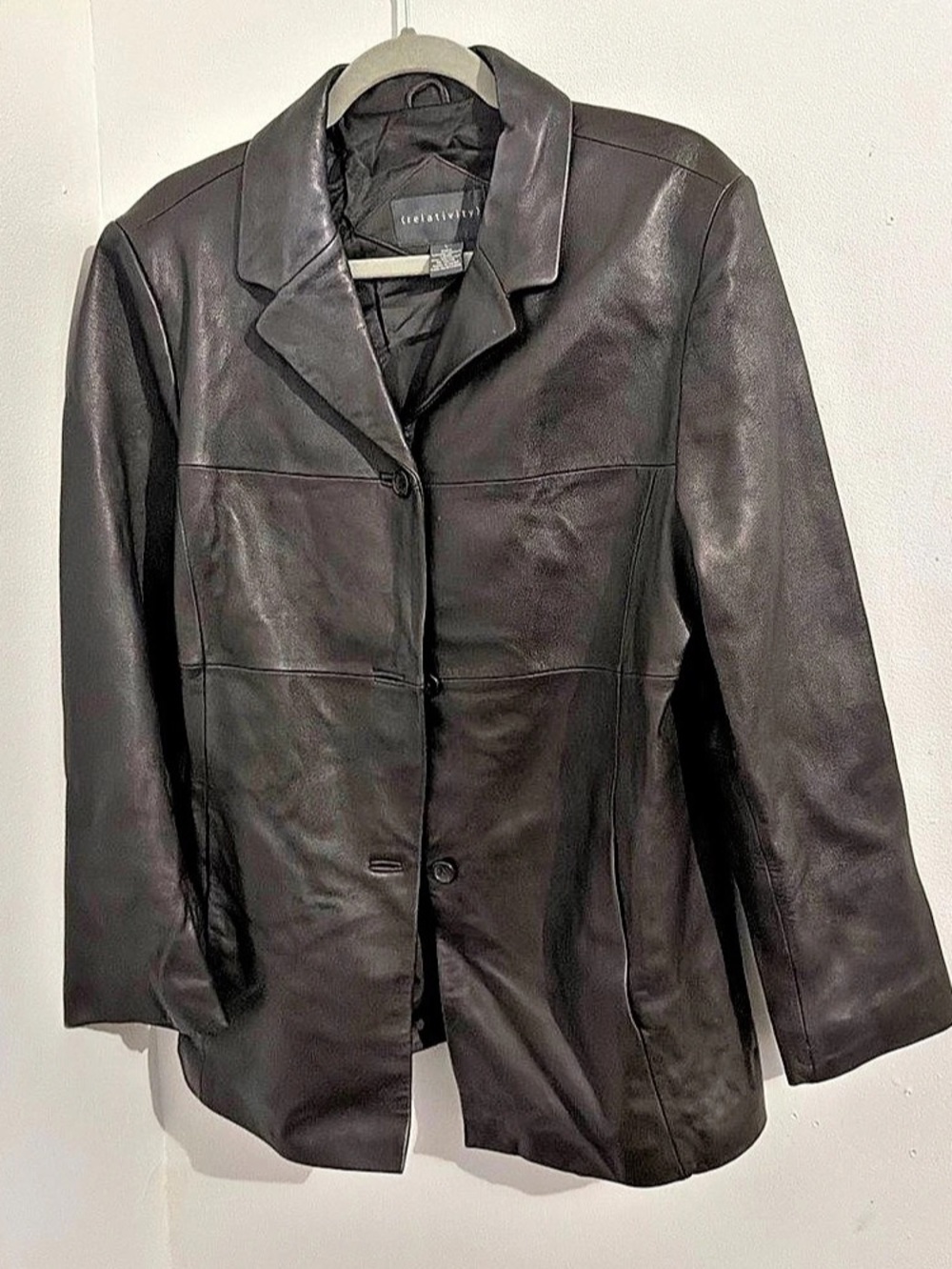 relativity Leather Blazer Jacket in Black Size Large Like New
